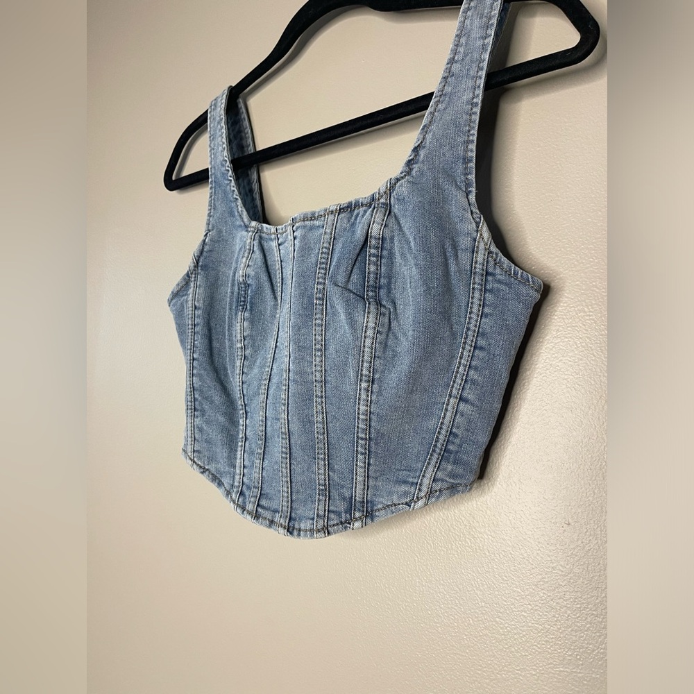 Light Blue Denim Crop Top - Women